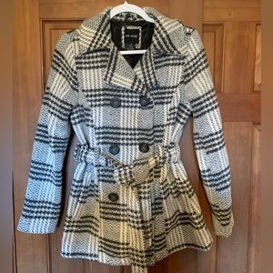 Winter Black and White Plaid Pea Coat by Me Jane
